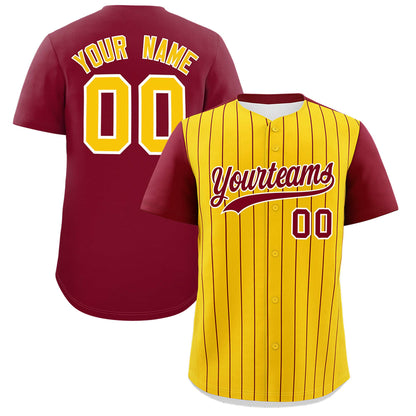 Custom Gold Crimson Pinstripe Personalized Two-Tone Authentic Baseball Jersey