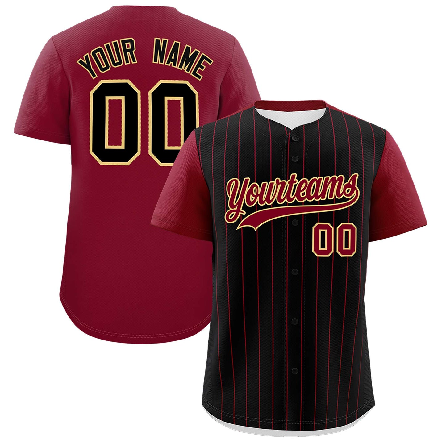 Custom Black Crimson Pinstripe Personalized Two-Tone Authentic Baseball Jersey