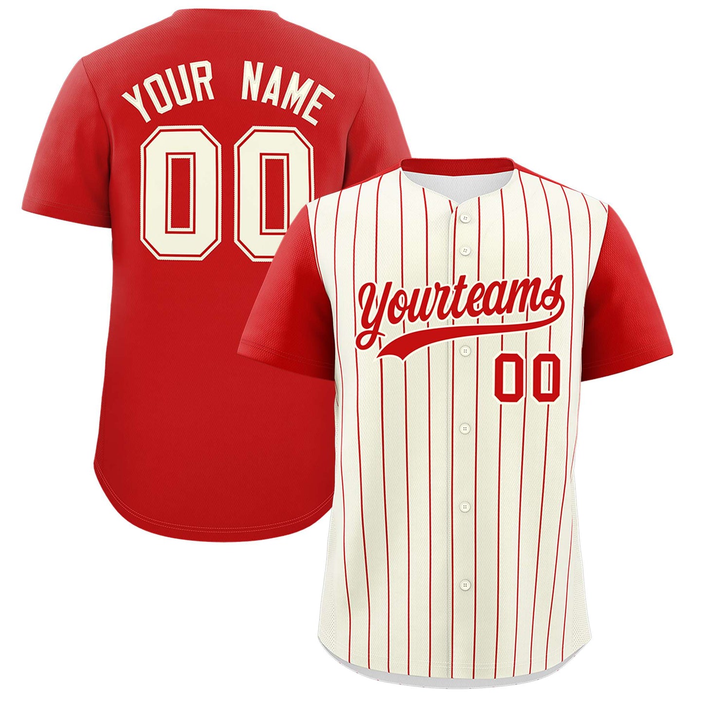 Custom Cream Red Pinstripe Personalized Two-Tone Authentic Baseball Jersey