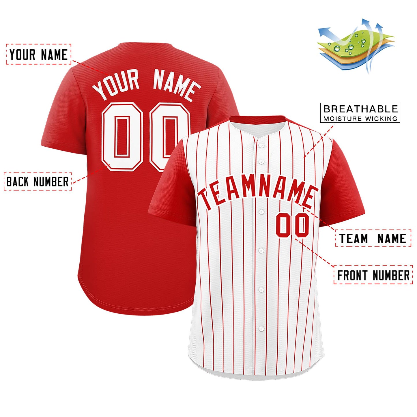 Custom White Red Pinstripe Personalized Two-Tone Authentic Baseball Jersey