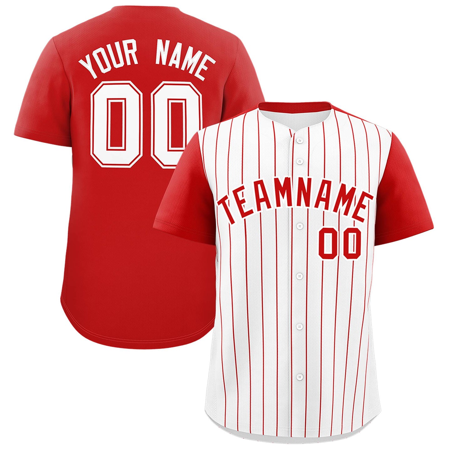 Custom White Red Pinstripe Personalized Two-Tone Authentic Baseball Jersey