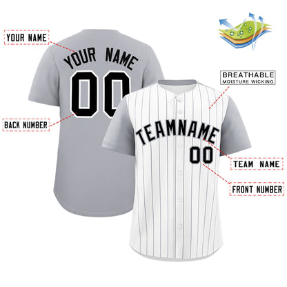 Custom White Gray Pinstripe Personalized Two-Tone Authentic Baseball Jersey