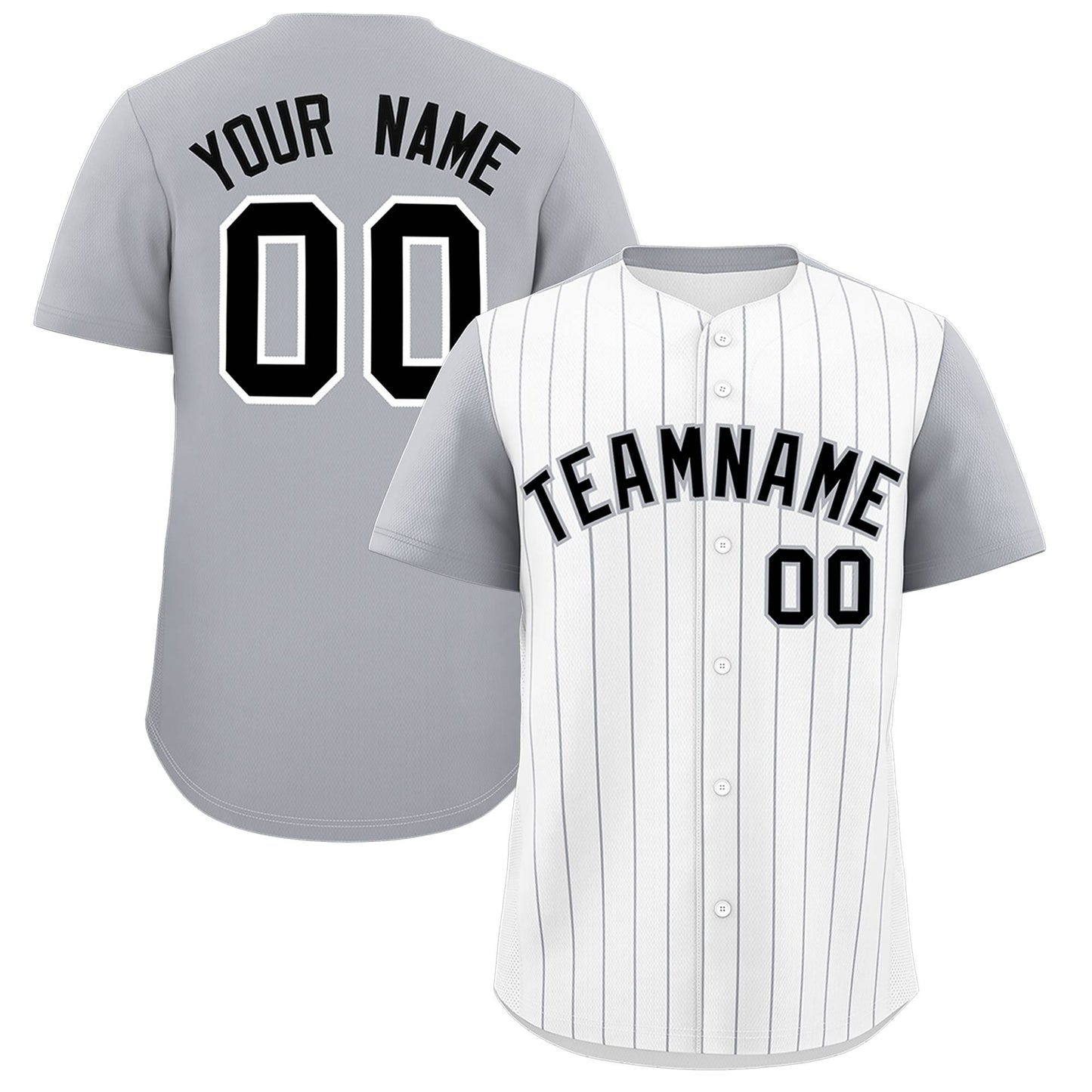 Custom White Gray Pinstripe Personalized Two-Tone Authentic Baseball Jersey