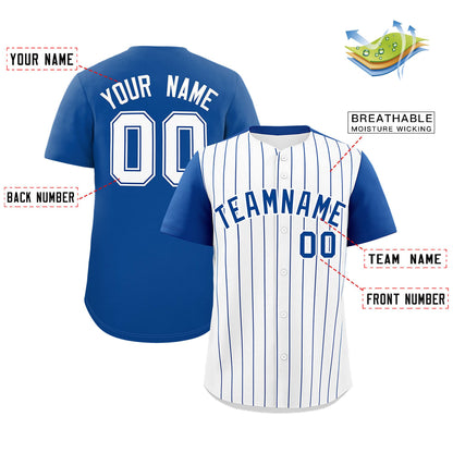 Custom White Royal Pinstripe Personalized Two-Tone Authentic Baseball Jersey