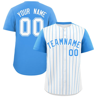 Custom White Powder Blue Pinstripe Personalized Two-Tone Authentic Baseball Jersey