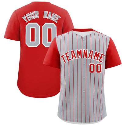 Custom Gray Red Pinstripe Personalized Two-Tone Authentic Baseball Jersey