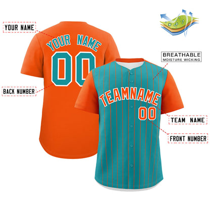 Custom Aqua Orange Pinstripe Personalized Two-Tone Authentic Baseball Jersey