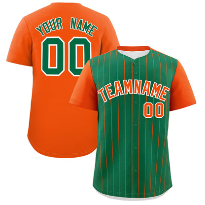 Custom Kelly Green Orange Pinstripe Personalized Two-Tone Authentic Baseball Jersey