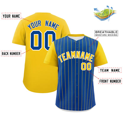 Custom Royal Gold Pinstripe Personalized Two-Tone Authentic Baseball Jersey