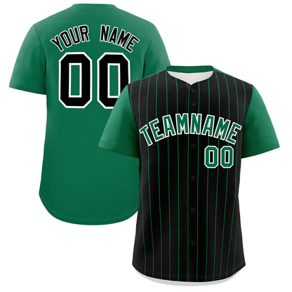 Custom Black Kelly Green Pinstripe Personalized Two-Tone Authentic Baseball Jersey