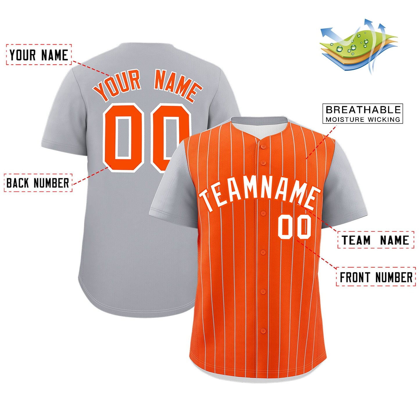 Custom Orange Gray Pinstripe Personalized Two-Tone Authentic Baseball Jersey