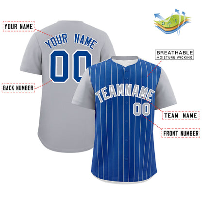 Custom Royal Gray Pinstripe Personalized Two-Tone Authentic Baseball Jersey