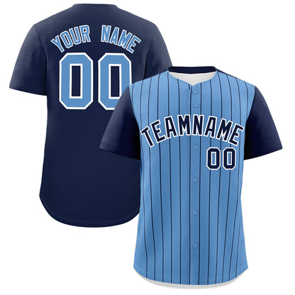 Custom Light Blue Navy Pinstripe Personalized Two-Tone Authentic Baseball Jersey