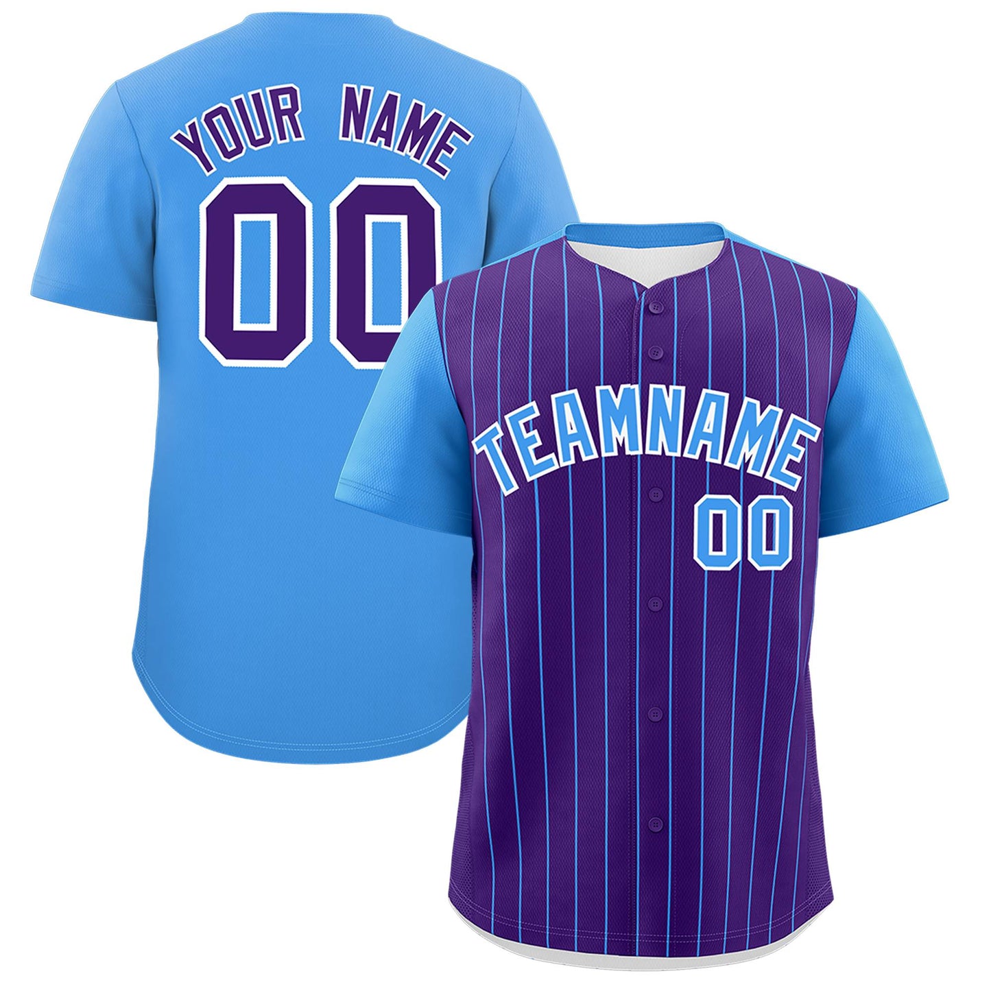 Custom Purple Powder Blue Pinstripe Personalized Two-Tone Authentic Baseball Jersey