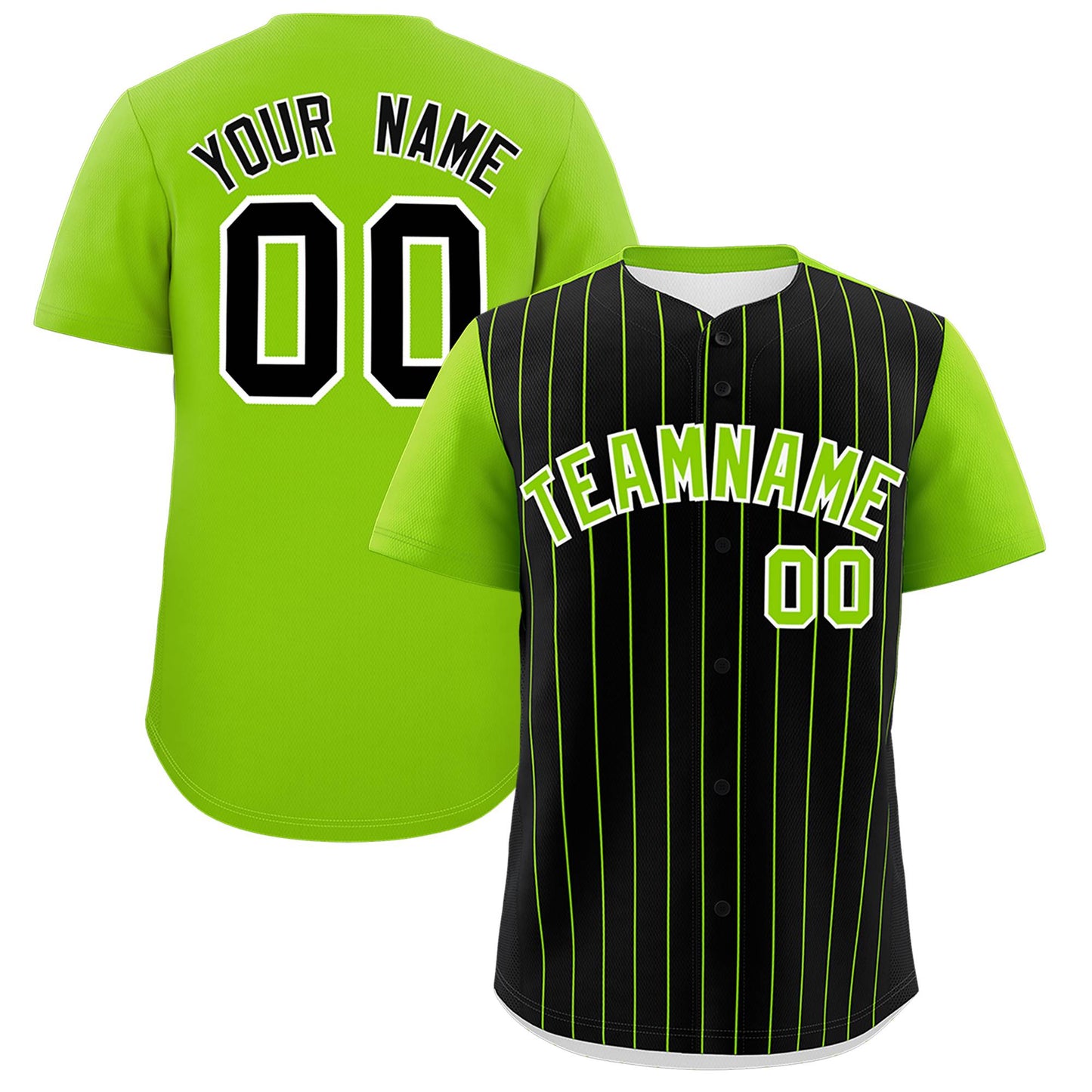 Custom Black Neon Green Pinstripe Personalized Two-Tone Authentic Baseball Jersey