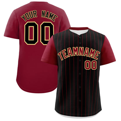 Custom Black Crimson Pinstripe Personalized Two-Tone Authentic Baseball Jersey