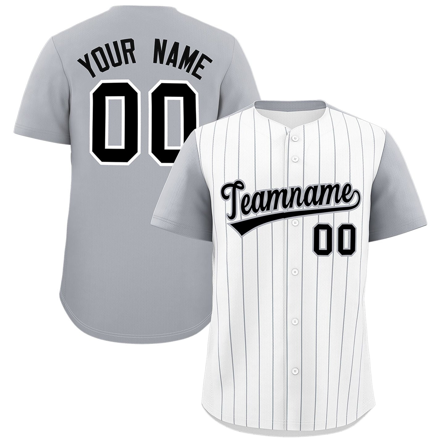 Custom White Gray Pinstripe Personalized Two-Tone Authentic Baseball Jersey