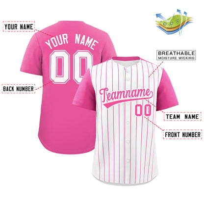 Custom White Pink Pinstripe Personalized Two-Tone Authentic Baseball Jersey