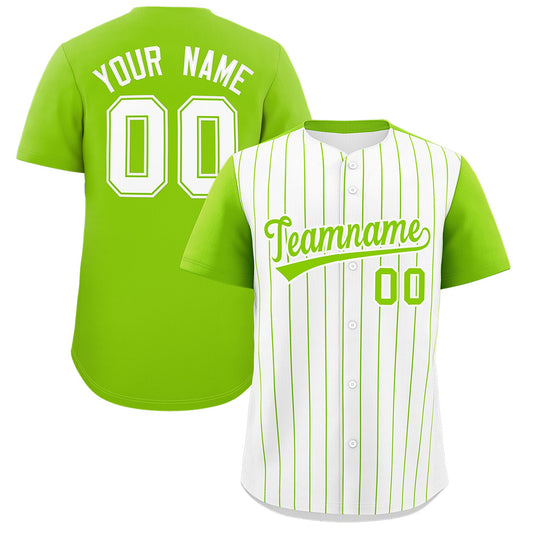 Custom White Neon Green Pinstripe Personalized Two-Tone Authentic Baseball Jersey