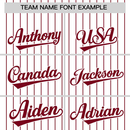 Custom White Crimson Pinstripe Personalized Two-Tone Authentic Baseball Jersey