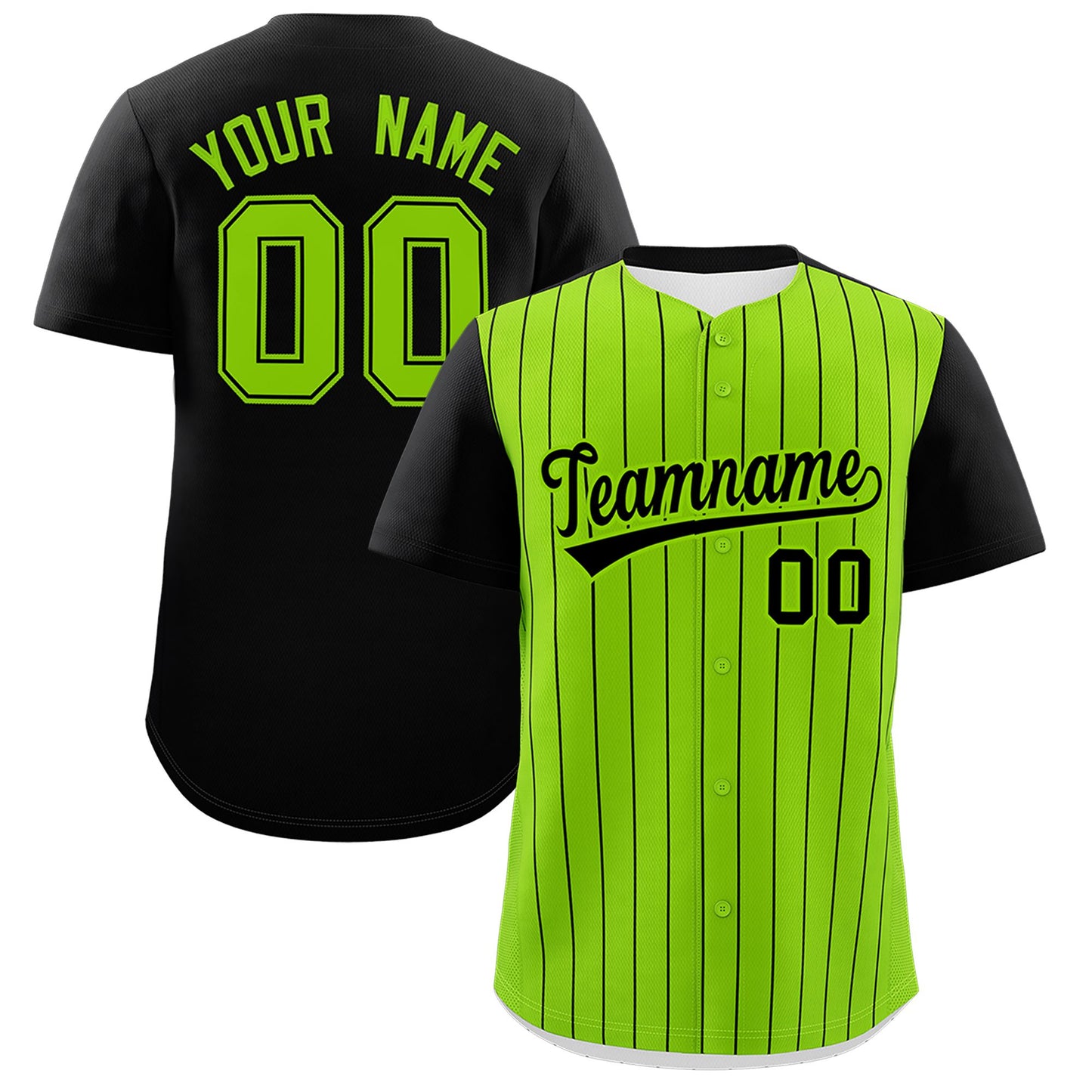 Custom Neon Green Black Pinstripe Personalized Two-Tone Authentic Baseball Jersey