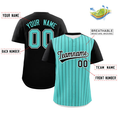 Custom Bright Green Black Pinstripe Personalized Two-Tone Authentic Baseball Jersey