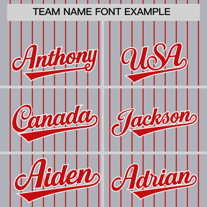 Custom Gray Red Pinstripe Personalized Two-Tone Authentic Baseball Jersey