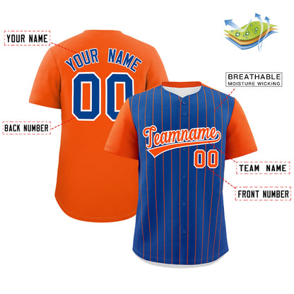 Custom Royal Orange Pinstripe Personalized Two-Tone Authentic Baseball Jersey