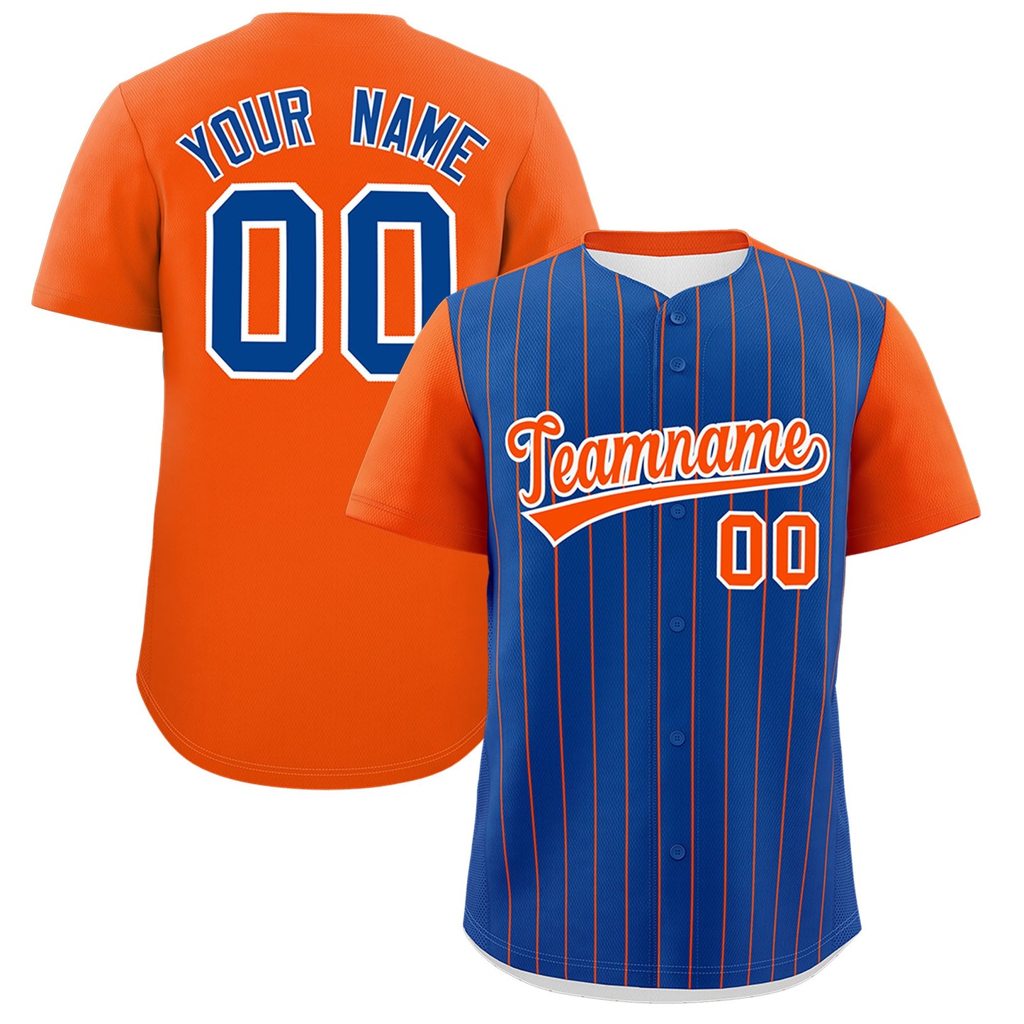 Custom Royal Orange Pinstripe Personalized Two-Tone Authentic Baseball Jersey