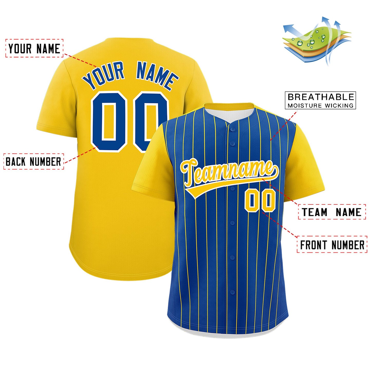 Custom Royal Gold Pinstripe Personalized Two-Tone Authentic Baseball Jersey