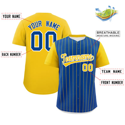 Custom Royal Gold Pinstripe Personalized Two-Tone Authentic Baseball Jersey