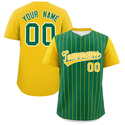 Custom Kelly Green Gold Pinstripe Personalized Two-Tone Authentic Baseball Jersey