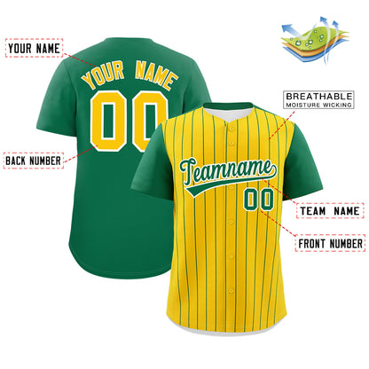 Custom Gold Kelly Green Pinstripe Personalized Two-Tone Authentic Baseball Jersey