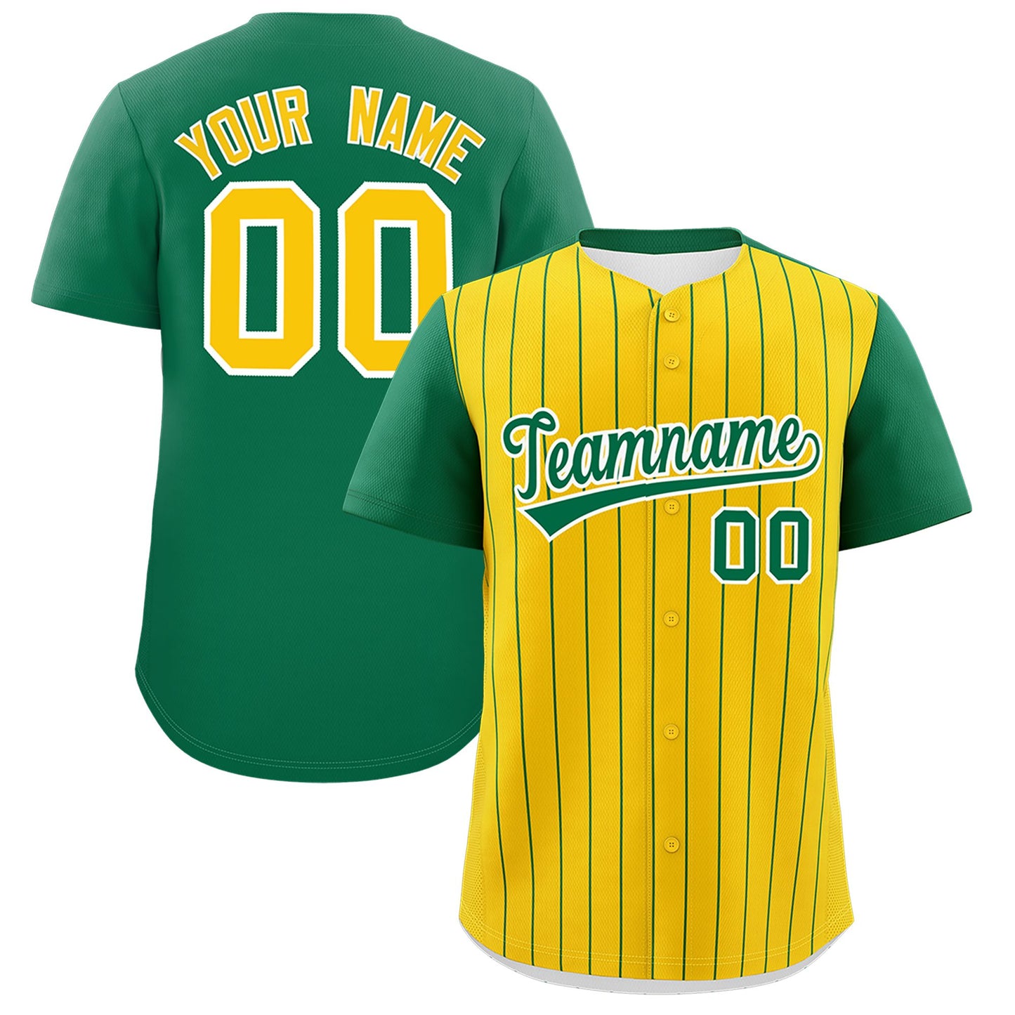 Custom Gold Kelly Green Pinstripe Personalized Two-Tone Authentic Baseball Jersey