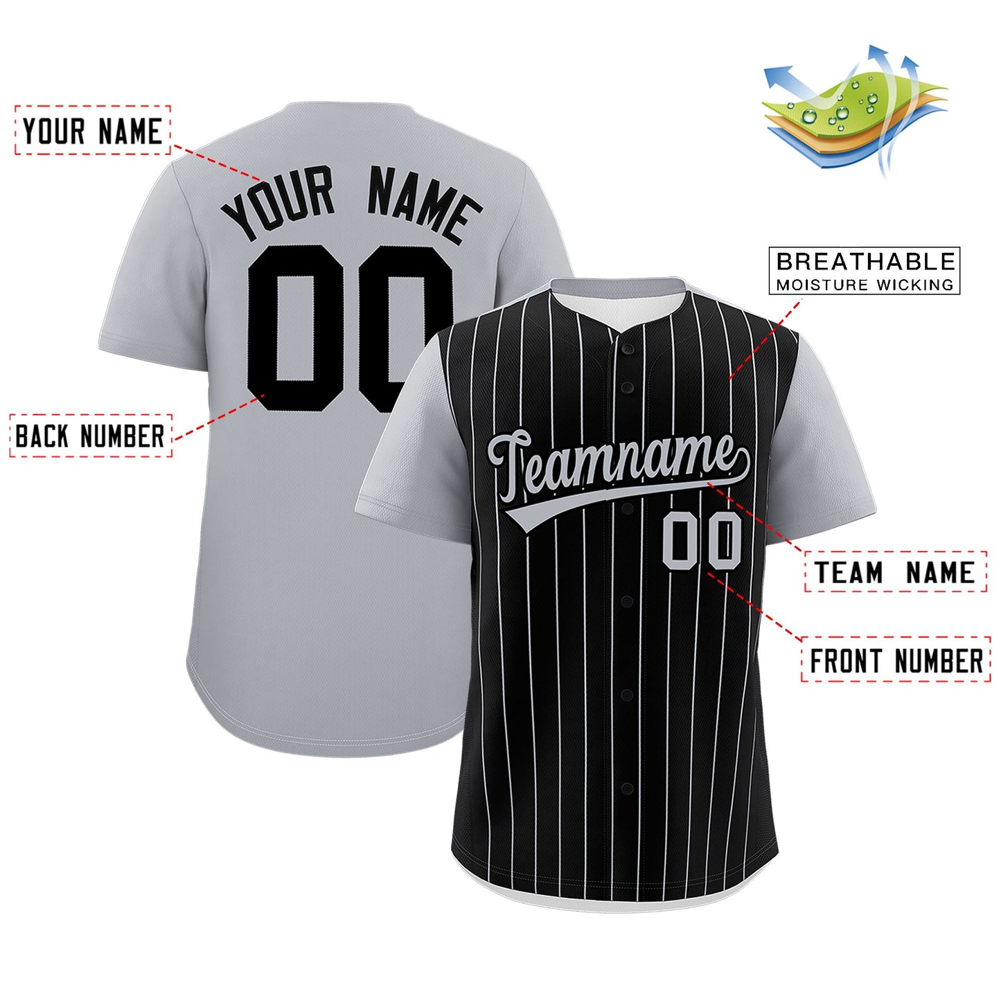 Custom Black Gray Pinstripe Personalized Two-Tone Authentic Baseball Jersey