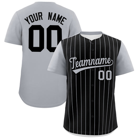 Custom Black Gray Pinstripe Personalized Two-Tone Authentic Baseball Jersey