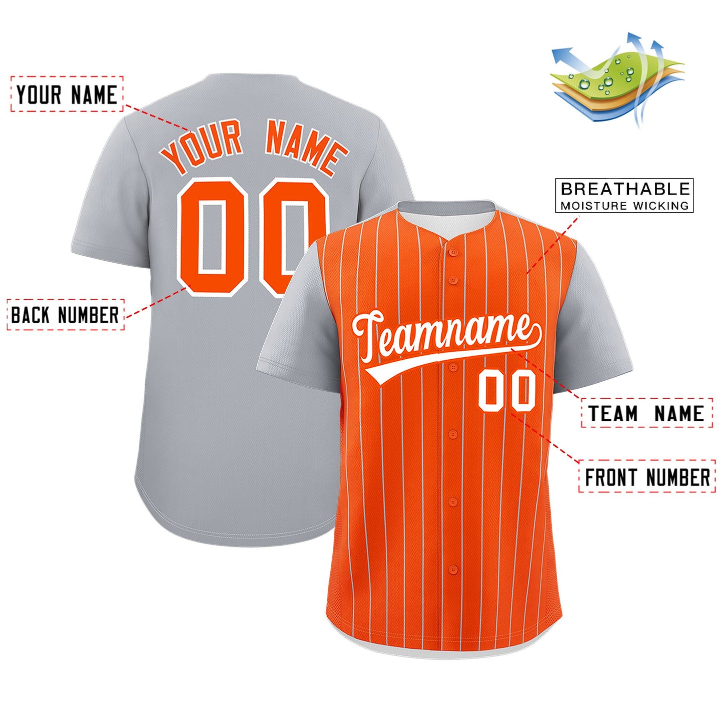 Custom Orange Gray Pinstripe Personalized Two-Tone Authentic Baseball Jersey