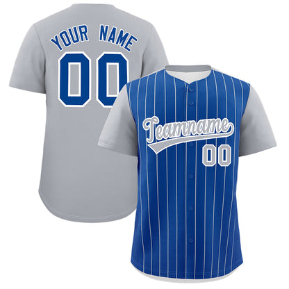 Custom Royal Gray Pinstripe Personalized Two-Tone Authentic Baseball Jersey