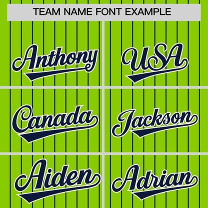 Custom Neon Green Navy Pinstripe Personalized Two-Tone Authentic Baseball Jersey