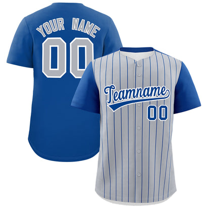 Custom Gray Royal Pinstripe Personalized Two-Tone Authentic Baseball Jersey