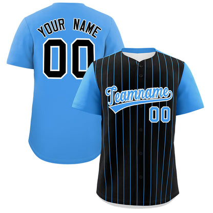 Custom Black Powder Blue Pinstripe Personalized Two-Tone Authentic Baseball Jersey