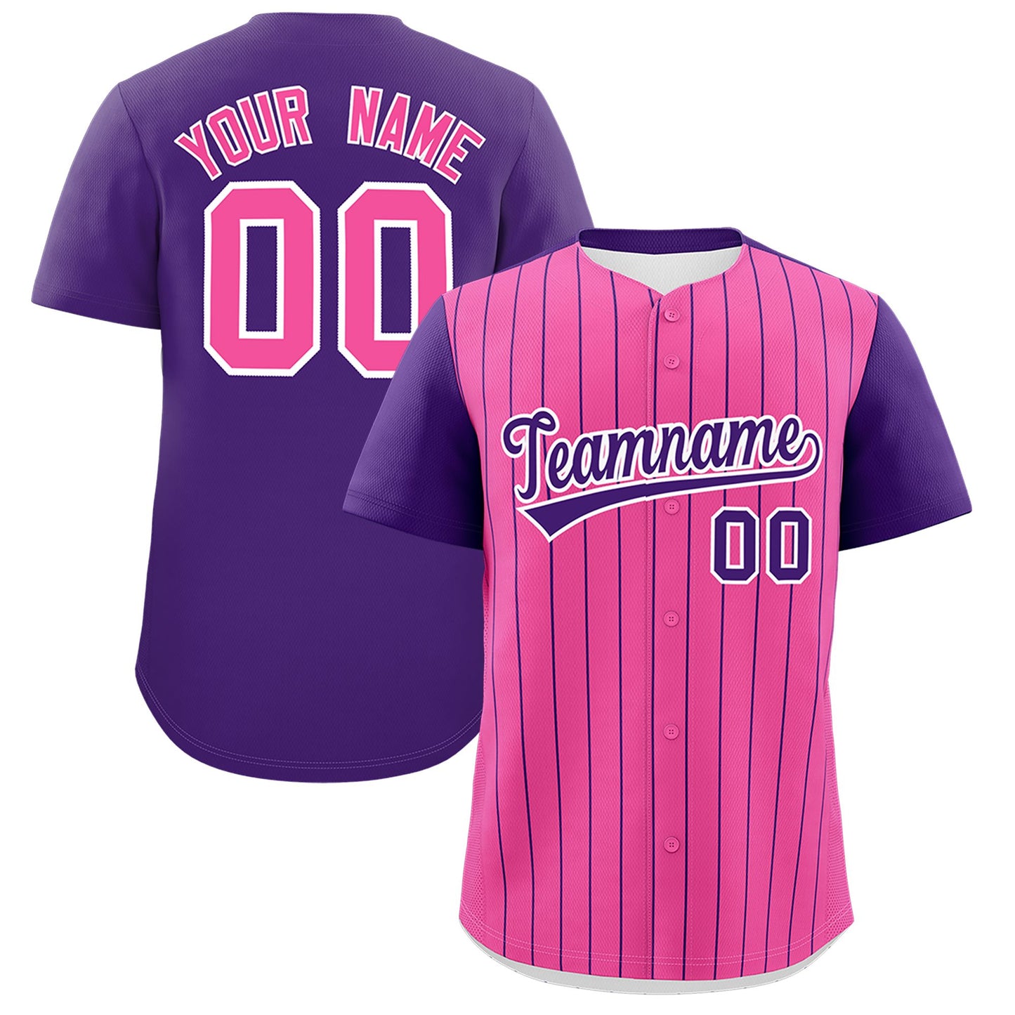 Custom Pink Purple Pinstripe Personalized Two-Tone Authentic Baseball Jersey