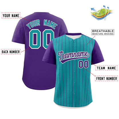 Custom Teal Purple Pinstripe Personalized Two-Tone Authentic Baseball Jersey