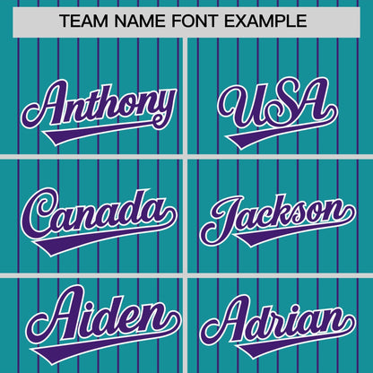 Custom Teal Purple Pinstripe Personalized Two-Tone Authentic Baseball Jersey