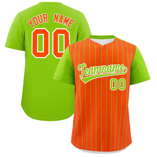 Custom Orange Neon Green Pinstripe Personalized Two-Tone Authentic Baseball Jersey