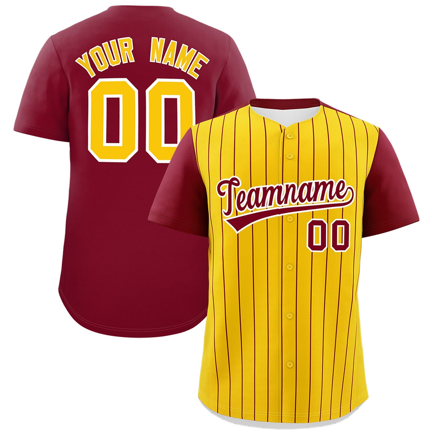 Custom Gold Crimson Pinstripe Personalized Two-Tone Authentic Baseball Jersey