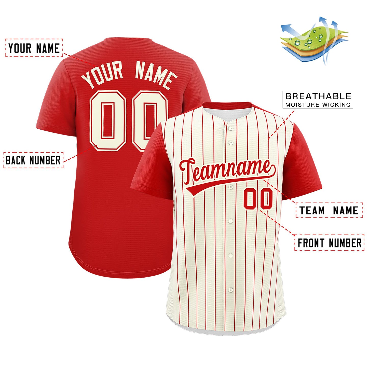 Custom Cream Red Pinstripe Personalized Two-Tone Authentic Baseball Jersey