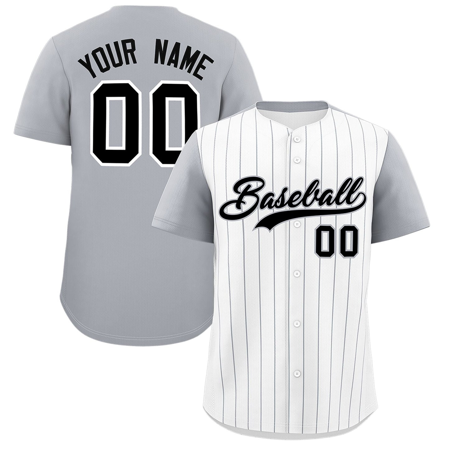 Custom White Gray Pinstripe Personalized Two-Tone Authentic Baseball Jersey