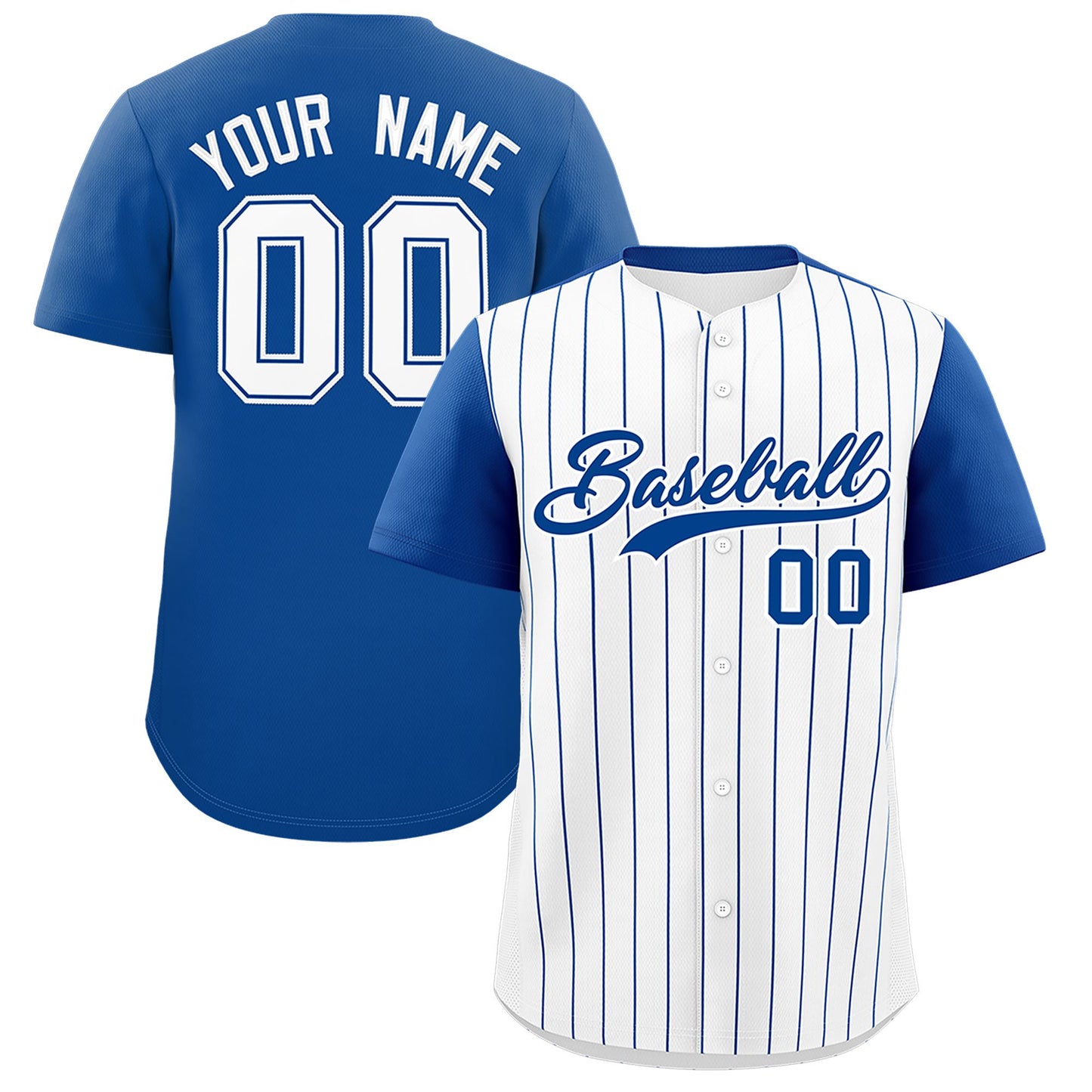 Custom White Royal Pinstripe Personalized Two-Tone Authentic Baseball Jersey