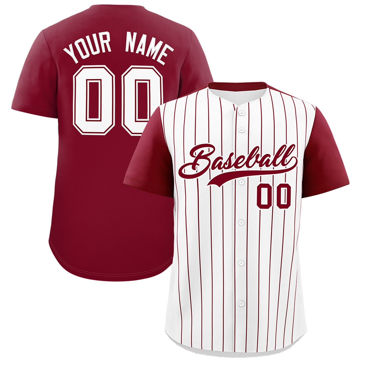 Custom White Crimson Pinstripe Personalized Two-Tone Authentic Baseball Jersey